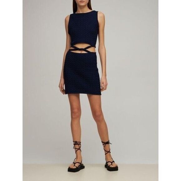 NWT FREE PEOPLE X BEC + BRIDGE Sz US 4 EFFIE KNIT MINI CUTOUT DRESS INK BLUE - Picture 2 of 6